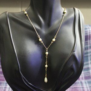 Avon Faux Pearl Drop V Necklace